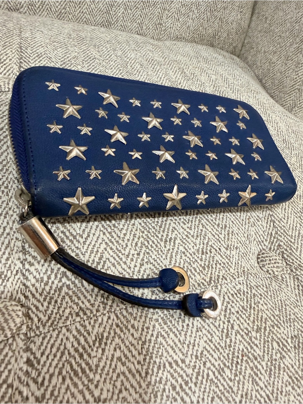 Jimmy Choo Filippa Navy Blue Star-Stud Zip Wallet